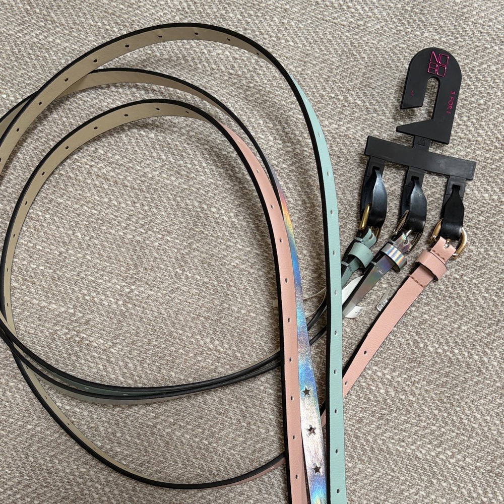 NOBO Skinny Leather Belt Trio - Pink, Mint, Iridescent